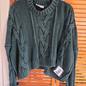 FREE PEOPLE Pine Green Cropped Cable Sweater